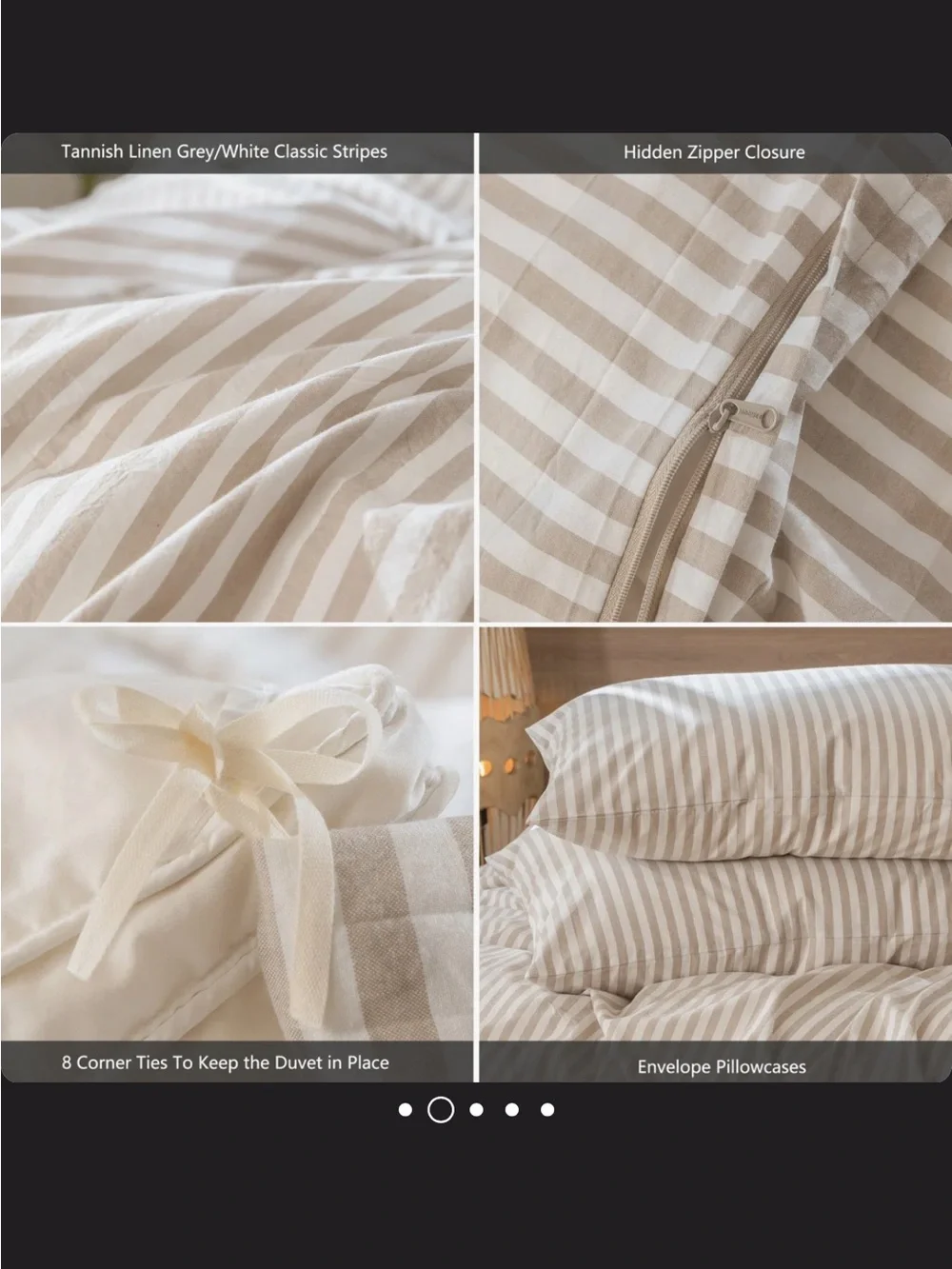 MooMee Striped Duvet Cover Set Queen 100% Washed Cotton Line